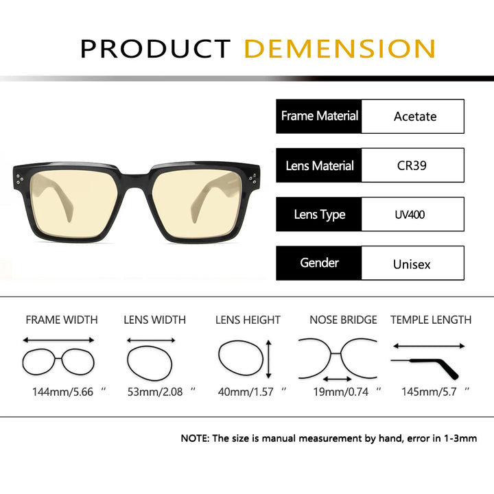 Esnbie Unisex Full Rim Square Brow Line Acetate Sunglasses 246041