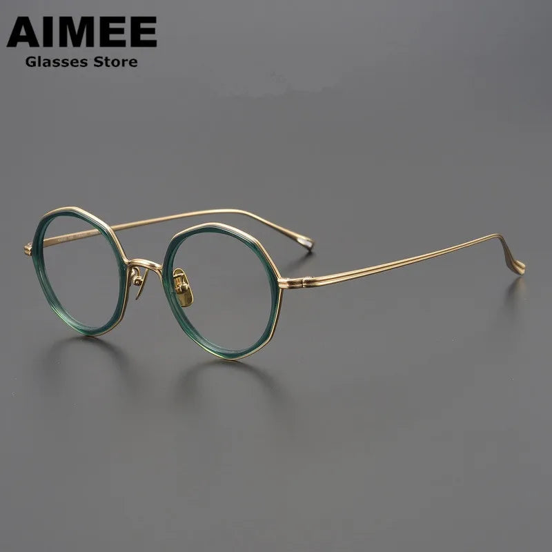 Aimee Unisex Full Rim Polygon Round Titanium Acetate Eyeglasses 8135 Full Rim Aimee   