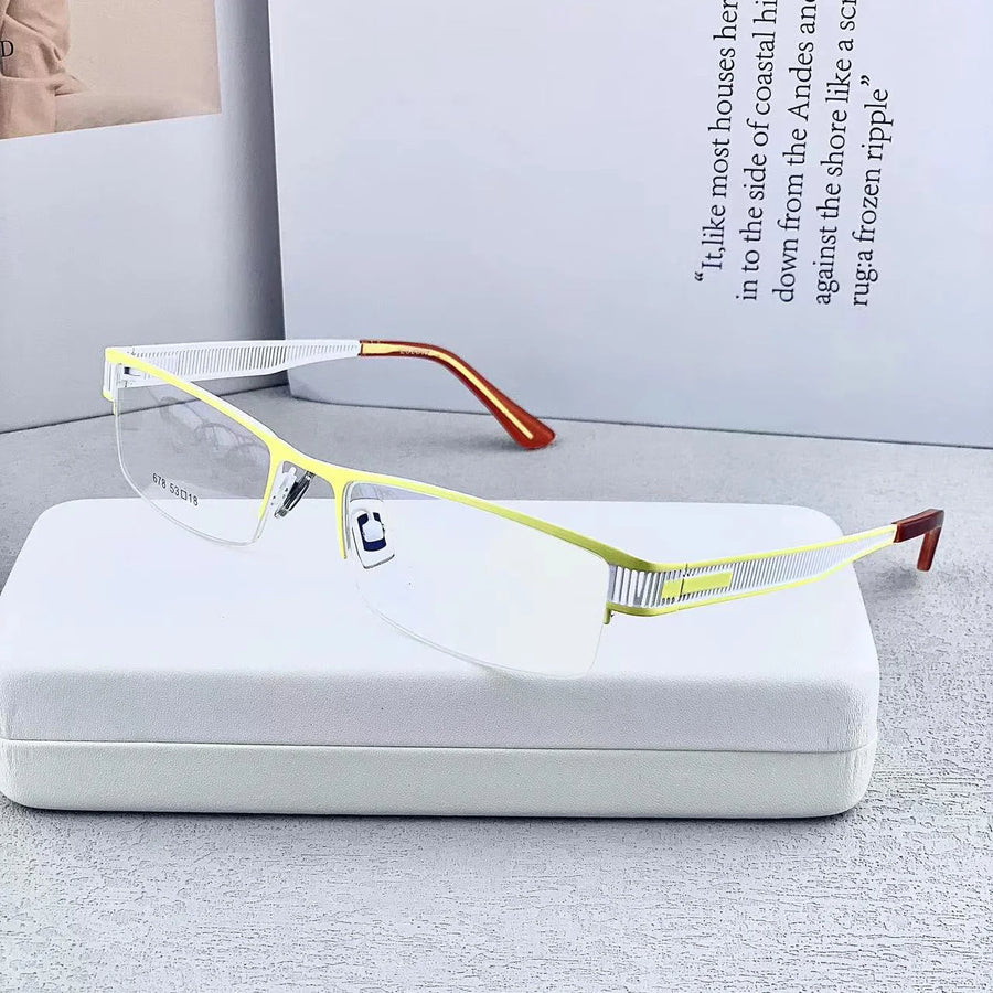 Cubojue Unisex Semi Rim Rectangle Alloy Reading Glasses C678 Reading Glasses Cubojue +150 Yellow 