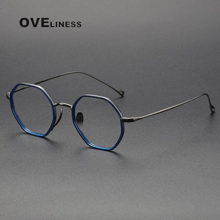 Oveliness Unisex Full Rim Polygon Titanium Acetate Eyeglasses O7311 Full Rim Oveliness blue gun  