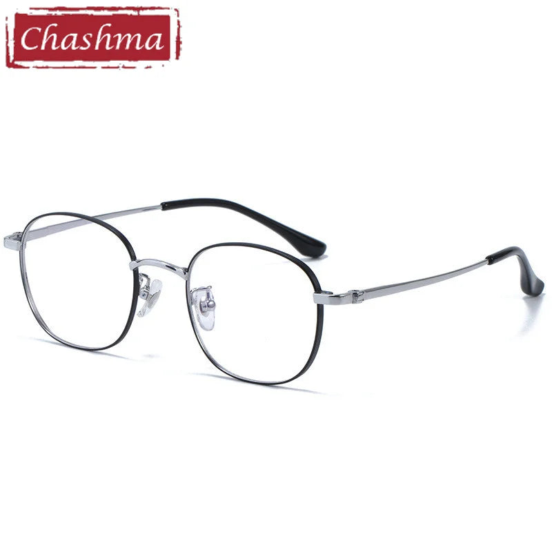 Chashma Ottica Unisex Full Rim Oval Titanium Alloy Eyeglasses 1199 Full Rim Chashma Ottica Black Silver  