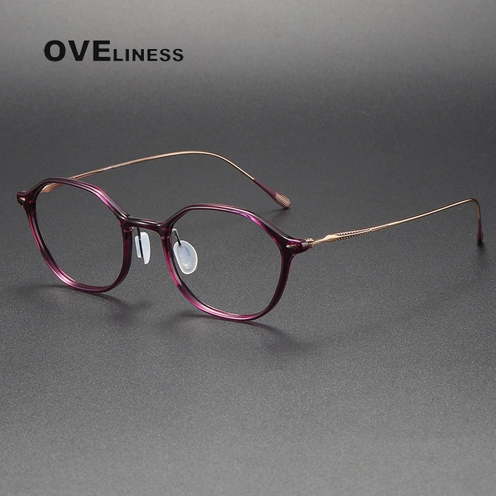 Oveliness Unisex Full Rim Oval Acetate Titanium Eyeglasses 8651 Full Rim Oveliness purple rose gold  