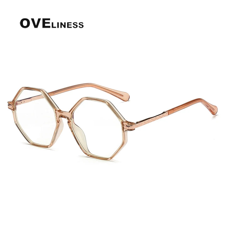Oveliness Unisex Youth's Full Rim Polygon Tr 90 Alloy Eyeglasses 20202 Full Rim Oveliness brown  