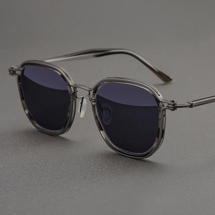 Black Mask Men's Full Rim Big Square Titanium Acetate Sunglasses 58654