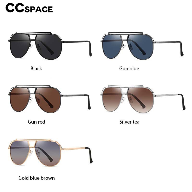 CCSpace Men's Full Rim Oval Square Double Bridge Alloy Polarized Sunglasses 55893 Sunglasses CCspace Sunglasses   