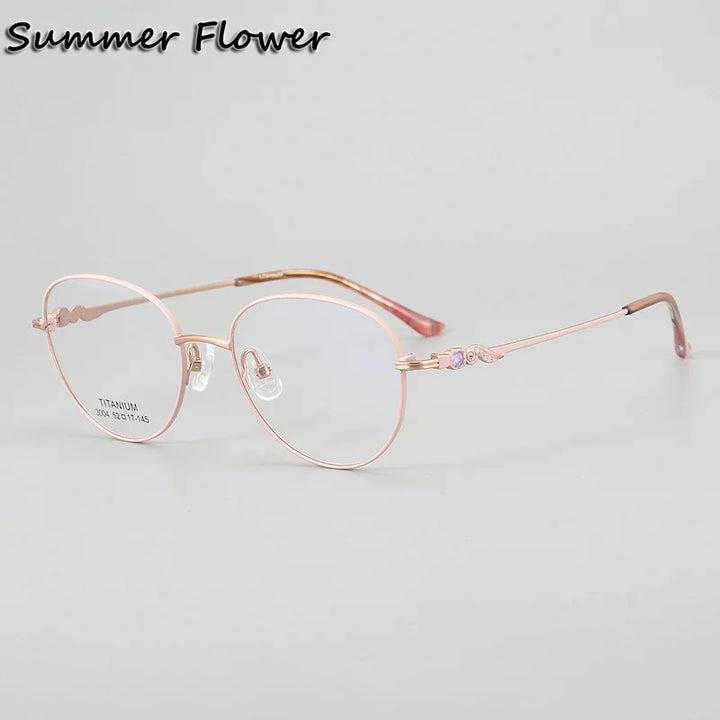 Summer Flower Women's Full Rim Oval Round Titanium Eyeglasses 83004 Full Rim Summer Flower Pink-Rose Gold