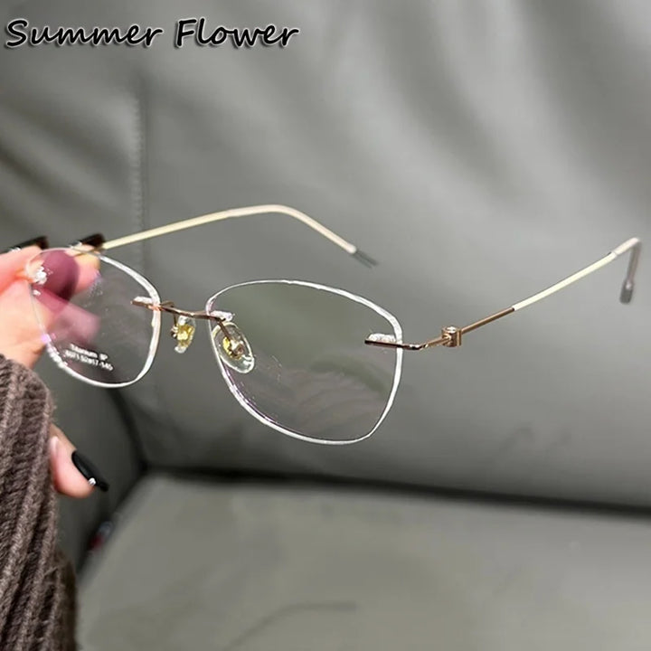 Summer Flower Women's Rimless Oval Square Titanium Eyeeglasses 696071