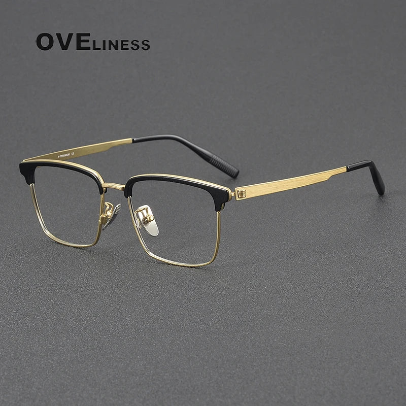 Oveliness Women's Full Rim Square Titanium Eyeglasses 80980 Full Rim Oveliness black gold  