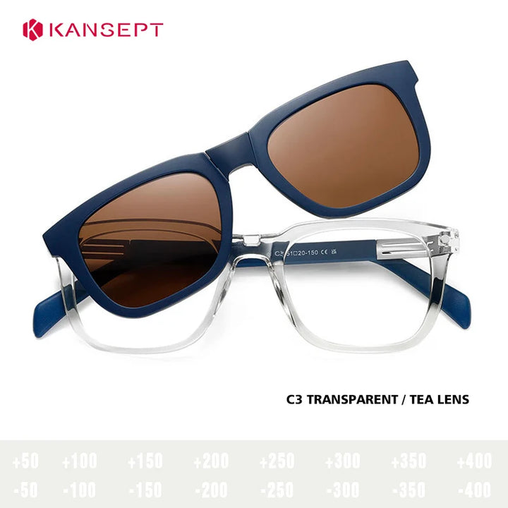 Kansept Women's Full Rim Square Tr 90 Alloy Reading Glasses Clip On Sunglasses 33104