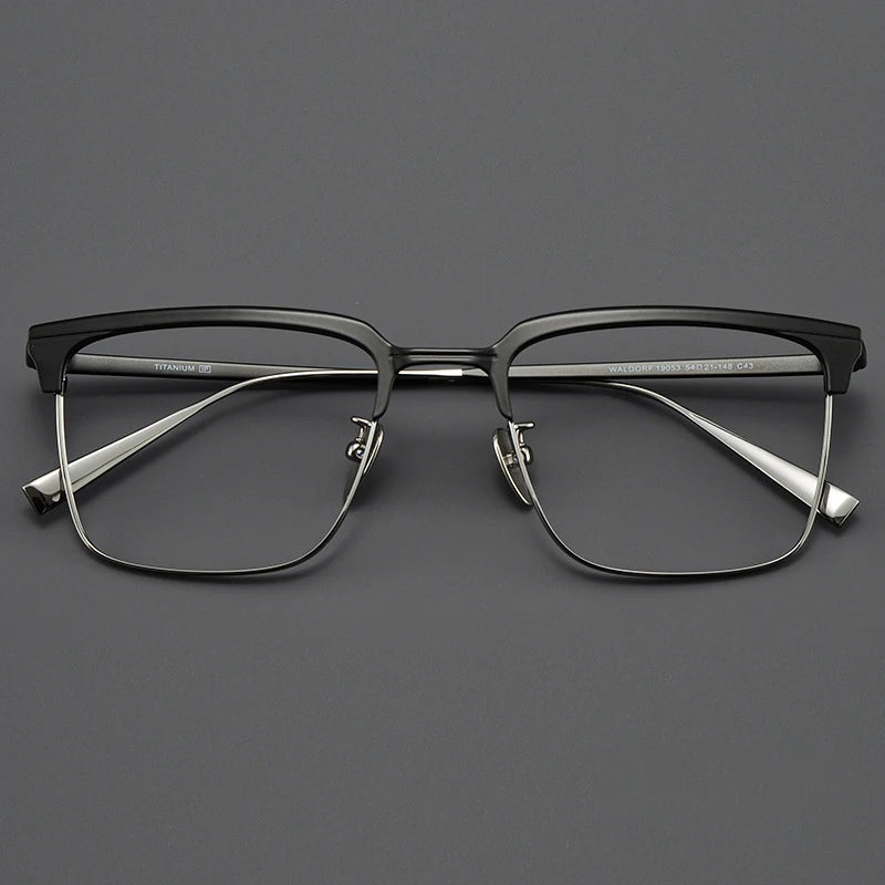 KatKani Men's Full Rim Square Titanium Acetate Eyeglasses 19053 Full Rim KatKani Eyeglasses Black Gun  