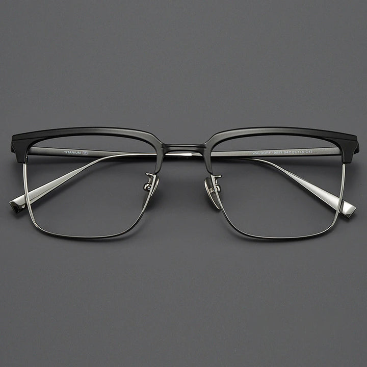 KatKani Men's Full Rim Square Titanium Acetate Eyeglasses 19053 Full Rim KatKani Eyeglasses Black Gun  