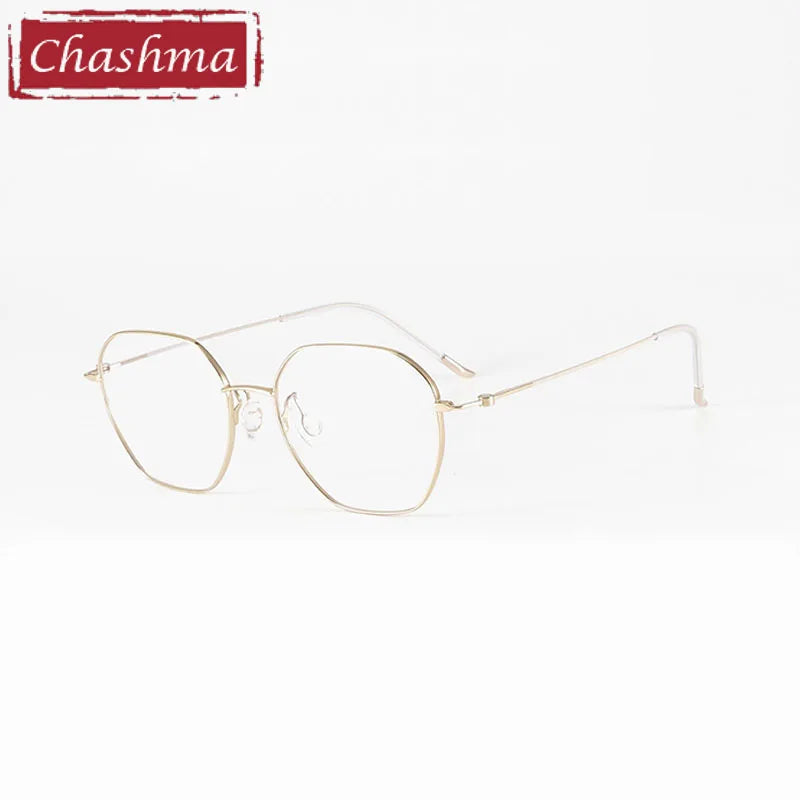 Chashma Ottica Women's Full Rim Polygon Screwless Titanium Eyeglasses 7250 Full Rim Chashma Ottica Champagne Gold  