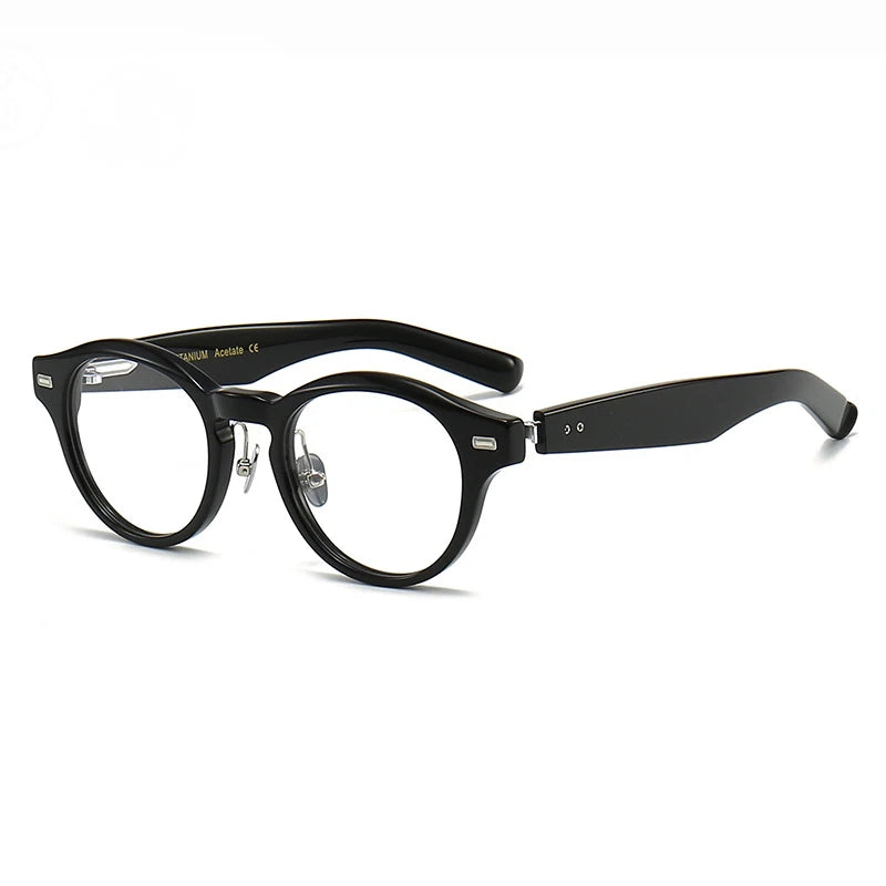 Black Mask Unisex Full Rim Acetate Round Eyeglasses P150 Full Rim Black Mask Black  