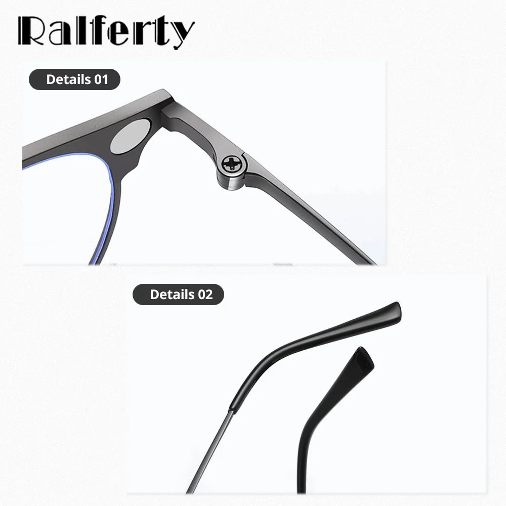 Ralferty Women's Full Rim Round Alloy Eyeglasses Clip On Polarized Sunglasses R7029 With Clip Ons Ralferty   