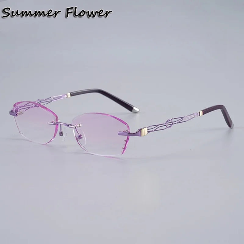 Summer Flower Women's Rimless Oval Titanium Eyeglasses 658072