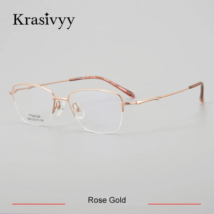 Krasivyy Women's Semi Rim Oval Square Titanium Eyeglasses 443008 Semi Rim Krasivyy Rose Gold  