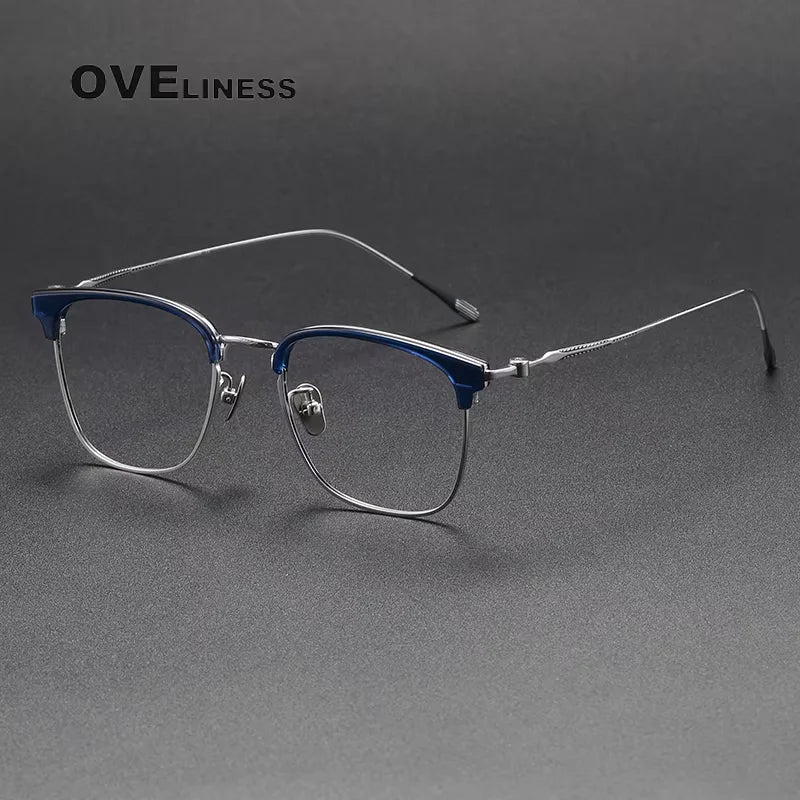 Oveliness Women's Full Rim Square Titanium Acetate Eyeglasses 80897 Full Rim Oveliness blue silver  