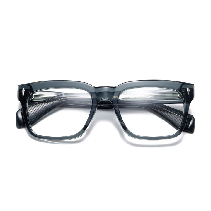 Black Mask Men's Full Rim Square Brow Line Acetate Eyeglasses 14454 Full Rim Black Mask Green  