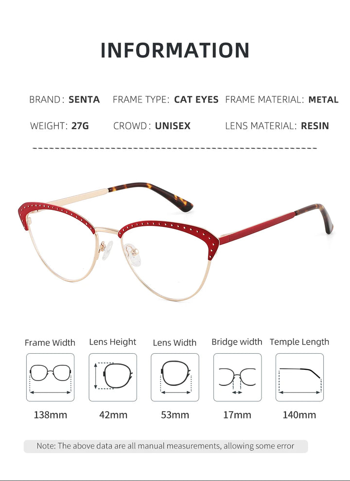 Laoyehui Women's Full Rim Square Cat Eye Alloy Reading Glasses 8867 Reading Glasses Laoyehui   