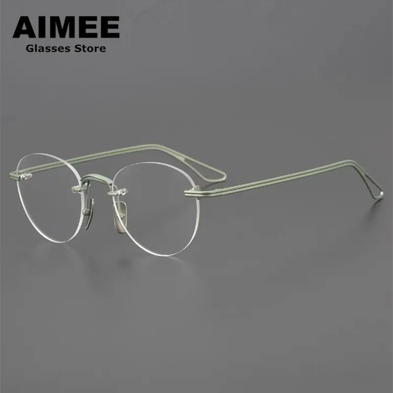 Aimee Women's Rimless Round Oval Titanium Eyeglasses 13439 Rimless Aimee Green  