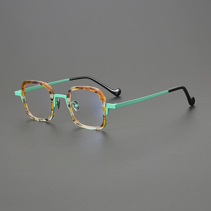 Gatenac Unisex Full Rim Square Titanium Acetate Eyeglasses G1530 Full Rim Gatenac Green  