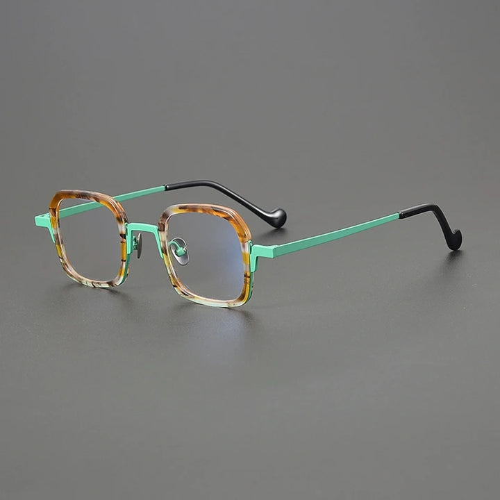 Gatenac Unisex Full Rim Square Titanium Acetate Eyeglasses G1530 Full Rim Gatenac Green  