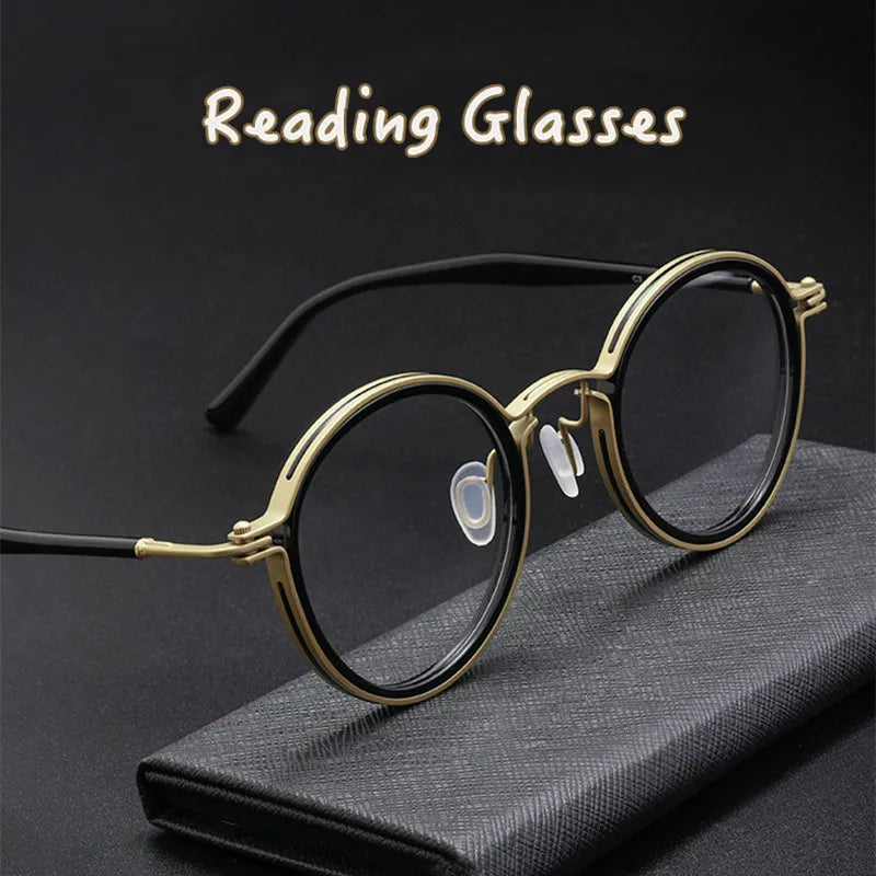 Kocolior Unisex Full Rim Round Alloy Acetate Hyperopic Reading Glasses 2203 Reading Glasses Kocolior   