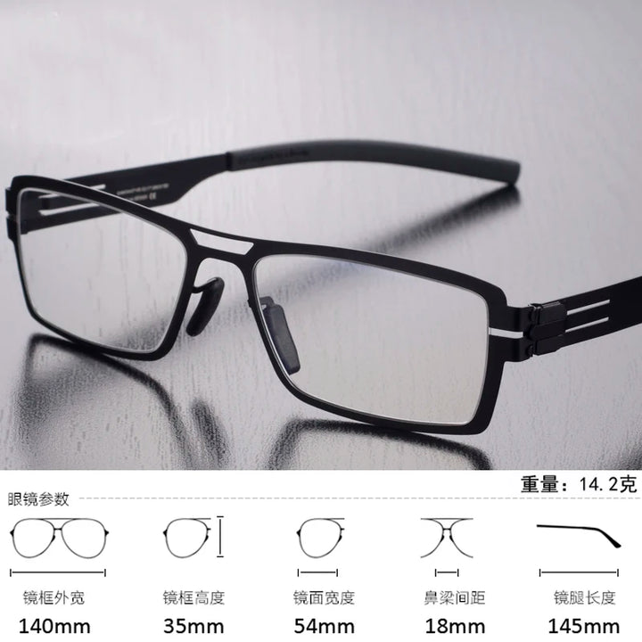 Black Mask Unisex Full Rim Square Screwless Steel Eyeglasses 35140
