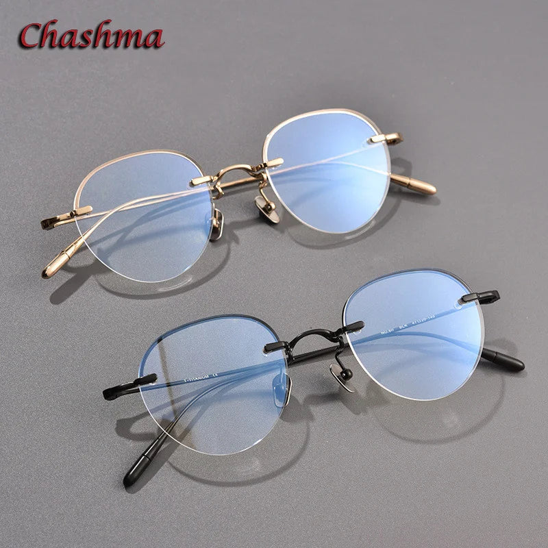 Chashma Ochki Women's Small Semi Rim Flat Top Round Titanium Eyeglasses 0611 Semi Rim Chashma Ochki   