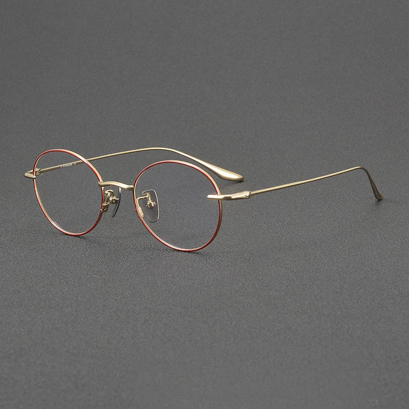 Black Mask Women's Full Rim Small Round Titanium Eyeglasses 4158 Full Rim Black Mask Red-Gold  