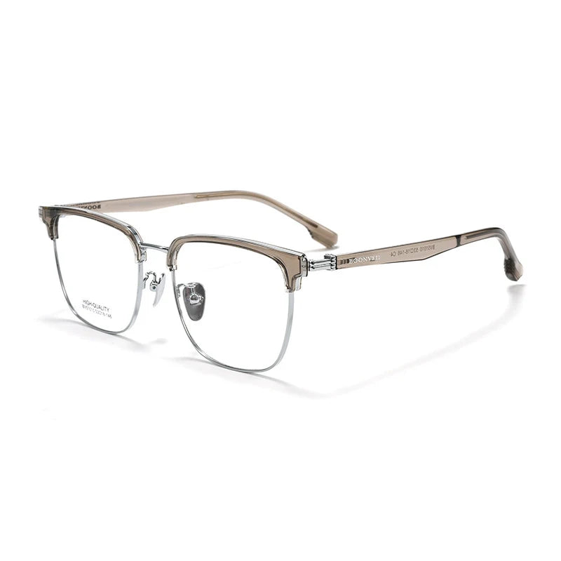 KatKani Men's Full Rim Square Titanium Tr 90 Eyeglasses B51010 Full Rim KatKani Eyeglasses Transparent Silver  