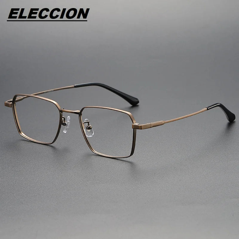 Eleccion Unisex Full Rim Polgon Square Titanium Eyeglasses 14820 Full Rim Eleccion Gold CHINA