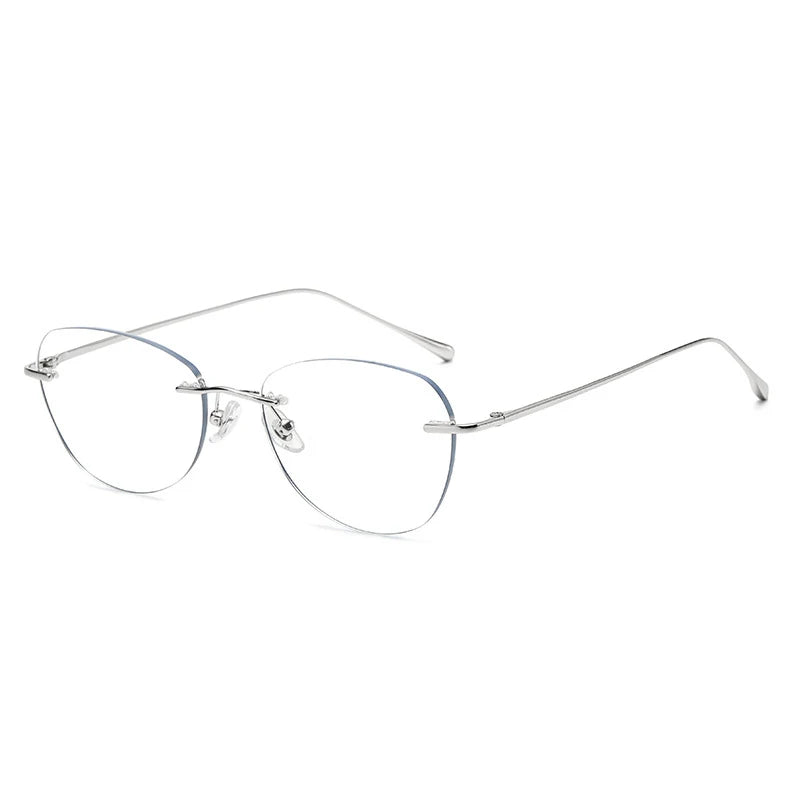 KatKani Unisex Rimless Oval Titanium Eyeglasses 23205 Rimless KatKani Eyeglasses Silver  