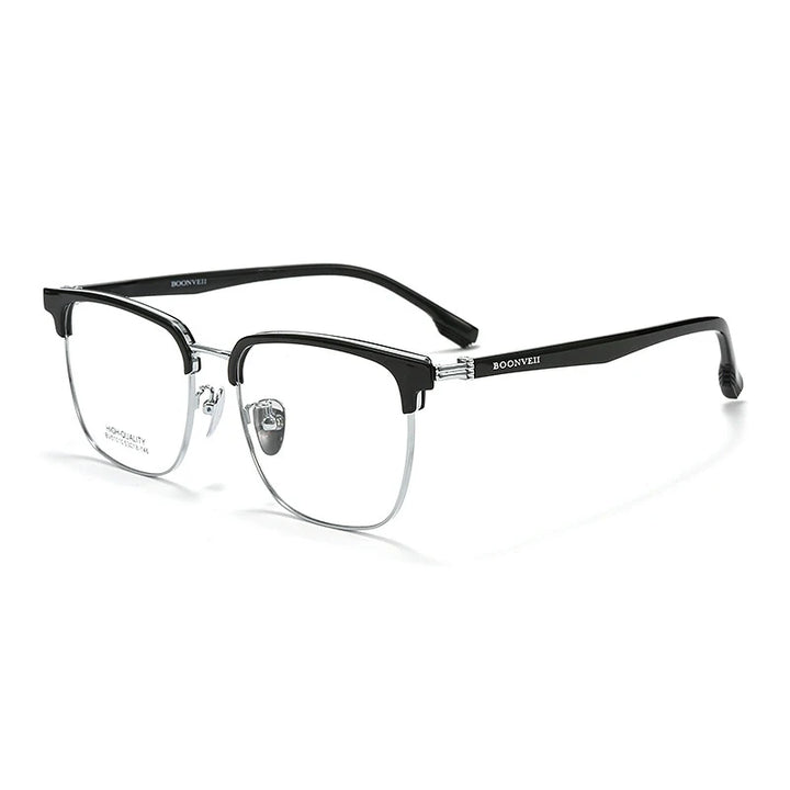 KatKani Men's Full Rim Square Titanium Tr 90 Eyeglasses B51010 Full Rim KatKani Eyeglasses Black Silver  