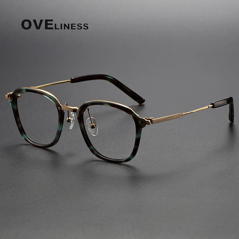 Oveliness Unisex Full Rim Square Titanium Eyeglasses M109 Full Rim Oveliness tortoise green gold  