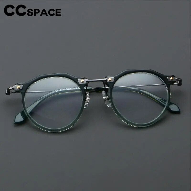 CCSpace Unisex Full Rim Flat Top Round Acetate Eyeglasses 57028 Full Rim CCspace   