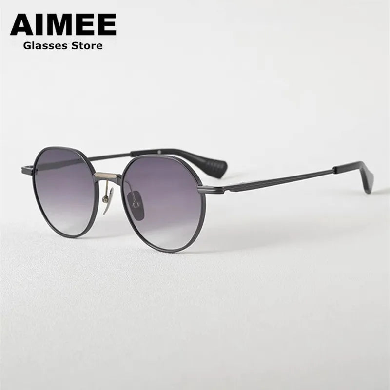 Aimee Unisex Full Rim Flat Top Round Titanium Sunglasses 19150