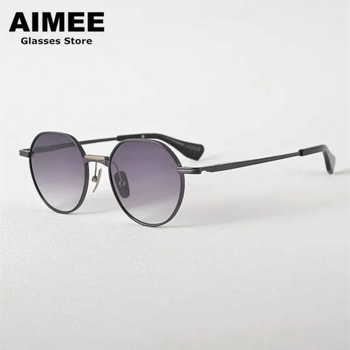 Aimee Unisex Full Rim Flat Top Round Titanium Sunglasses 19150