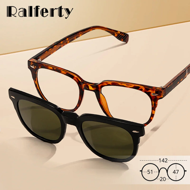 Ralferty Women's Full Rim Square Acetate Eyeglasses Clip On Sunglasses 334201