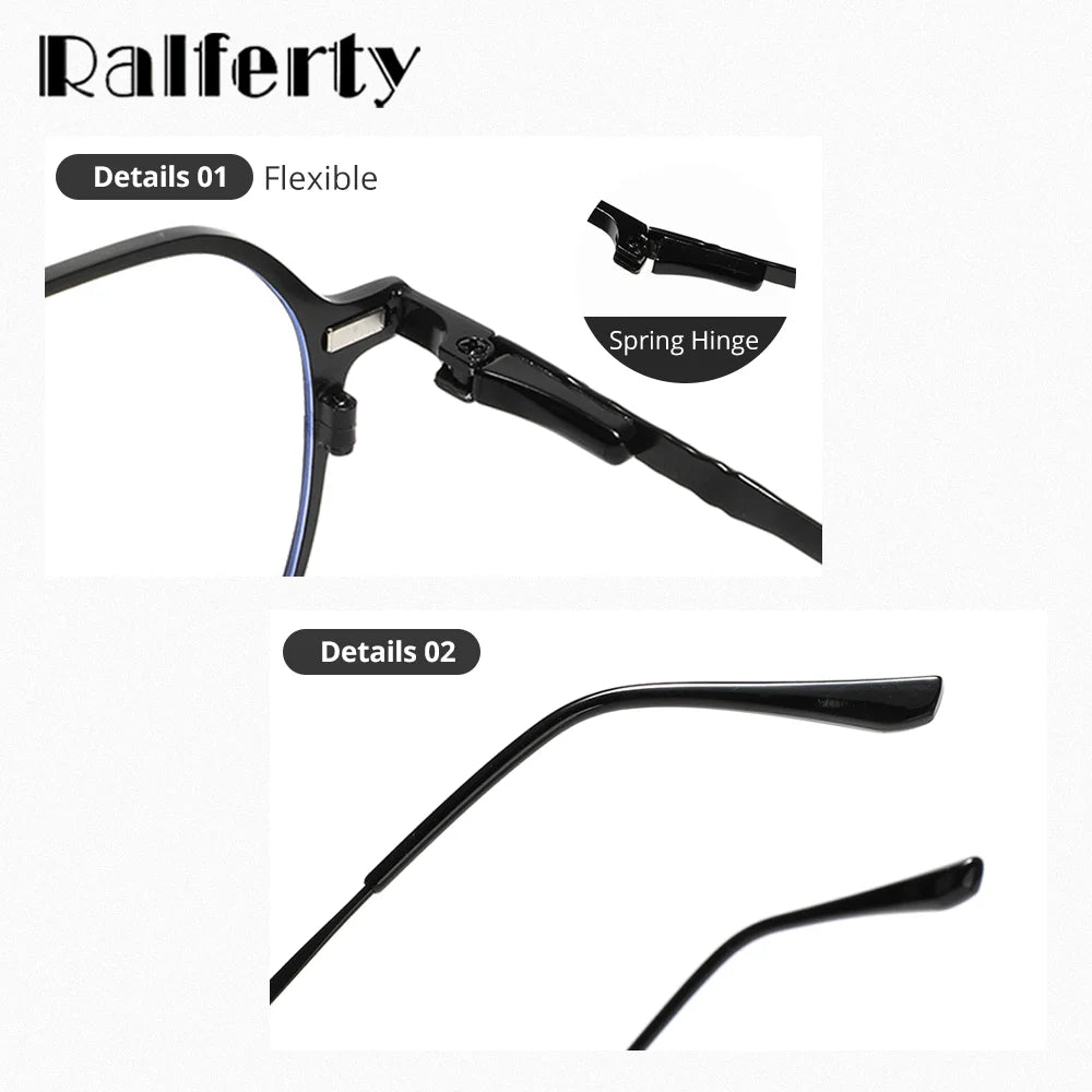 Ralferty Unisex Full Rim Square Alloy Eyeglasses Clip On Polarized Sunglasses R805 With Clip Ons Ralferty   