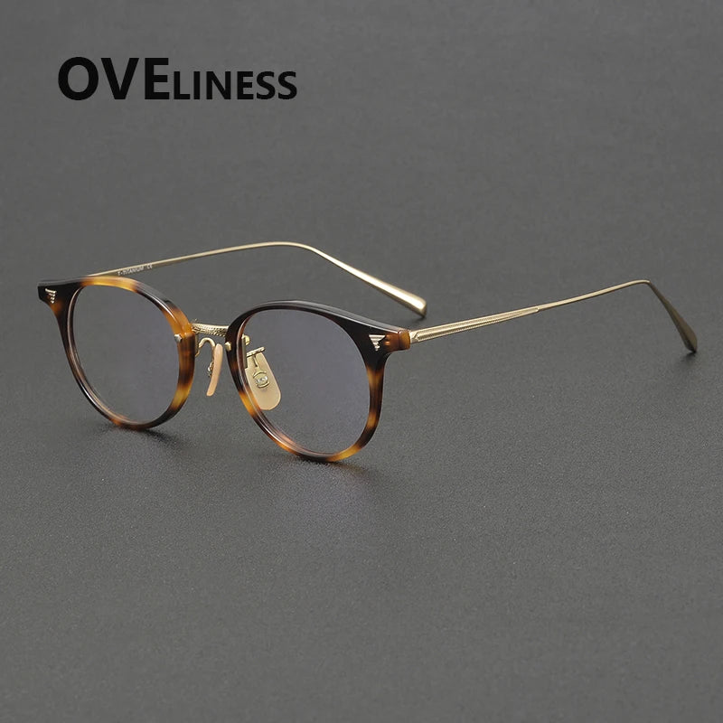 Oveliness Women's Full Rim Oval Round Acetate Titanium Eyeglasses 68510