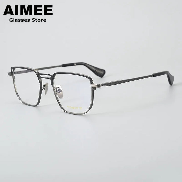 Aimee Unisex Full Rim Square Double Bridge Titanium Eyeglasses 4153 Full Rim Aimee Black-Gun  