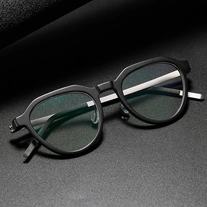 Black Mask Unisex Full Rim Round Titanium Acetate Screwless Eyeglasses 1046 Full Rim Black Mask   