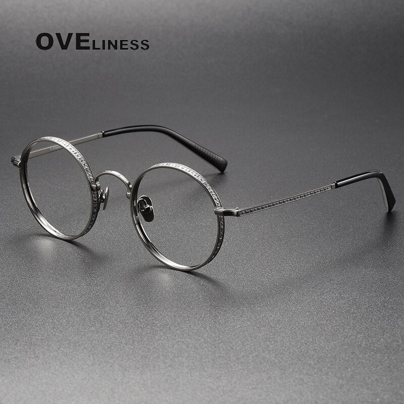 Oveliness Unisex Full Rim Round Titanium Eyeglasses M3100 Full Rim Oveliness gun  