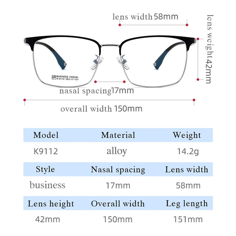 Hotochki Men's Big Full Rim Square Tr 90 Titanium Eyeglasses 91124
