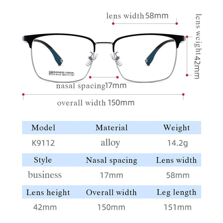 Hotochki Men's Big Full Rim Square Tr 90 Titanium Eyeglasses 91124