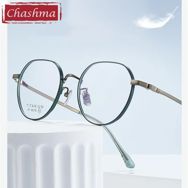 Chashma Ottica Unisex Full Rim Flat Top Round Titanium Eyeglasses 8018 Full Rim Chashma Ottica   