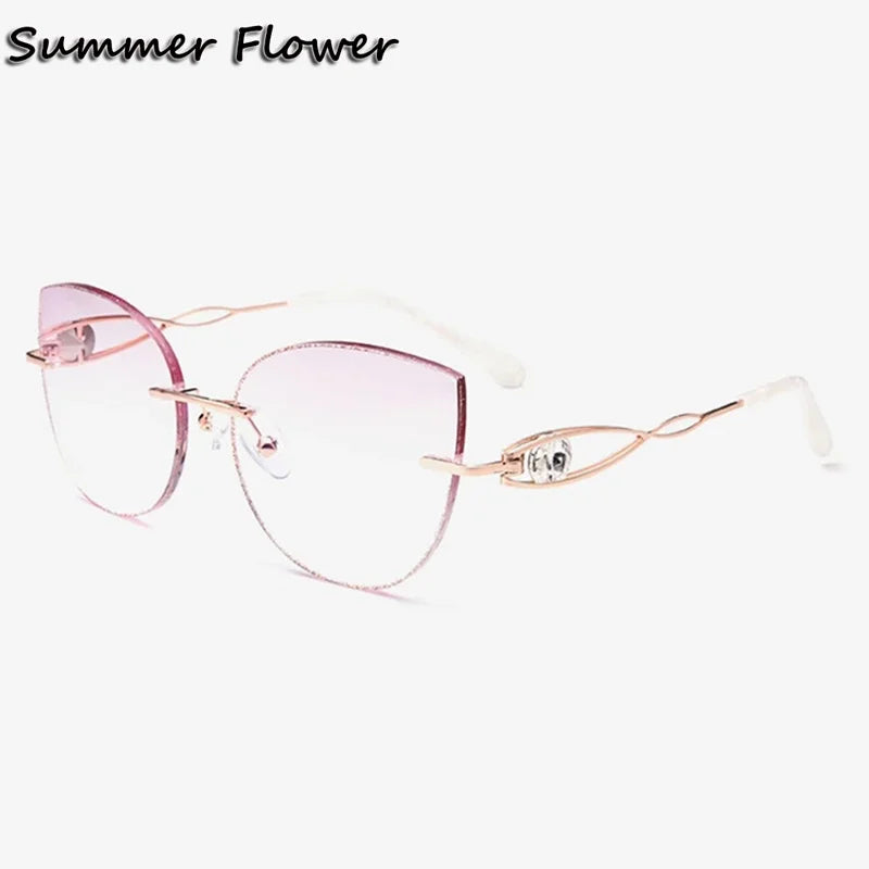 Summer Flower Women's Rimless Oval Or Cat Eye Titanium Eyeglasses 688022