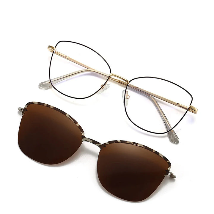 Vicky Women's Full Rim Oval Cat Eye Alloy Reading Glasses Clip On Sunglasses 70152