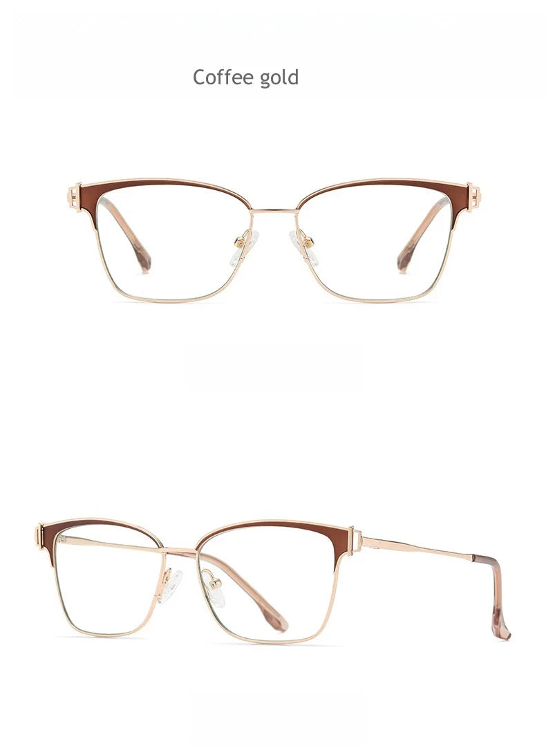 KatKani Women's Full Rim Square Alloy Acetate Eyeglasses Js8612 Full Rim KatKani Eyeglasses Coffee gold  